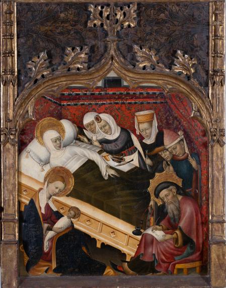 ’Nacimiento de san Juan Bautista (parte del Retablo de los Santos Juanes de Vinaixa ), de Bernat Martorell, en el MNAC