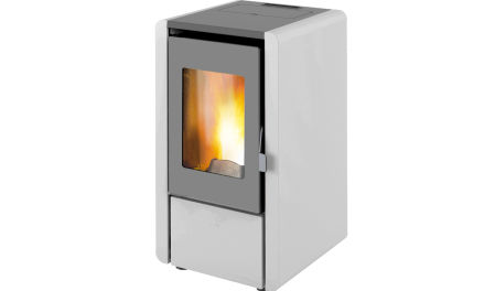 Estufa de pellet MIKA de 6,5 kw blanca.