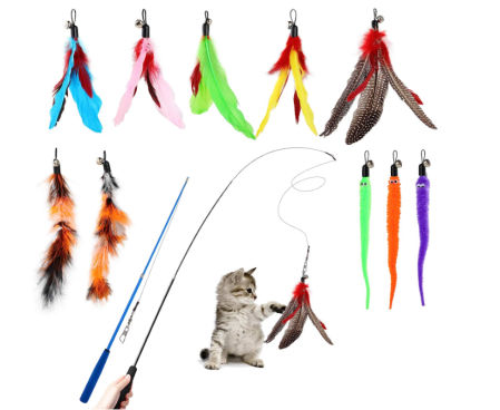 Juguete de caña de pescar con plumas para gato de IHianjoo