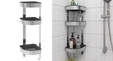 BROGRUND, estantería de esquina, pared, acero inoxidable, 19x58 cm