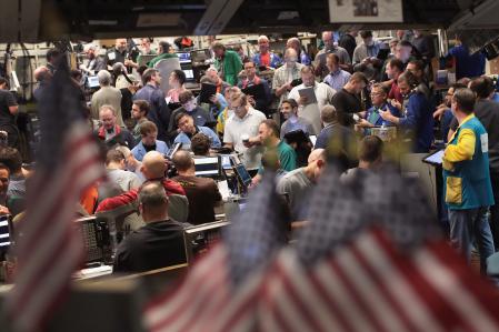 Operadores de bolsa en la Bolsa de Chicago, Estados Unidos