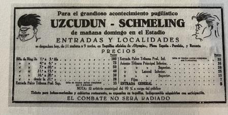 Anuncio del combate de Paulino Uzcudun.