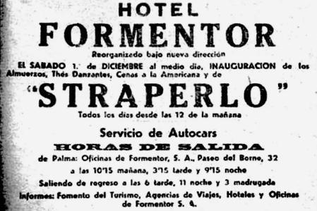 Anuncio de la presentación de la ruleta Straperlo en el Hotel Formentor de Mallorca.