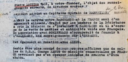 Documento donde se detallan las operaciones que Pierre Lottier realizaba durante la ocupación nazi de Francia
