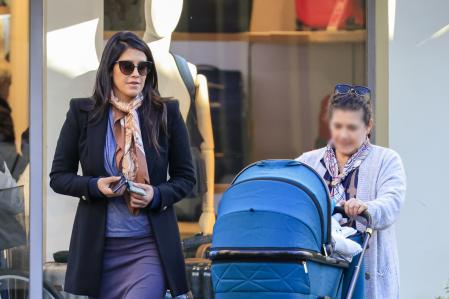 Gabriela Guillen with son in Madrid. January 24 2024