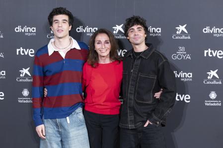 Actors Javier Calvo and Javier Ambrossi with Ana Belen during presentation of Goya 2024 awards presenter in Madrid on Monday, 30 October 2023.