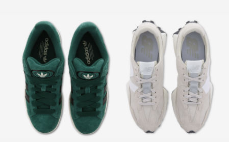 Vista superior de los modelos de Adidas Campus 00s y New Balance 327.