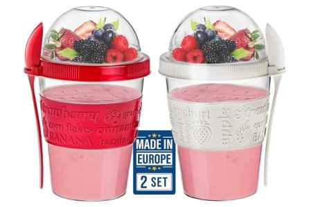 CRYSTALIA Porta Yogurt y Cereales, 2PZs, 100% Sin BPA