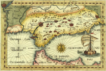 El Estrecho de Gibraltar en un mapa grabado por los herederos de Juan Bautista Homann, geógrafo del Kaiser de Prusia (1715)