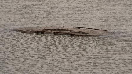 El detalle de la barandilla en los restos del puente de Sant Romà de Sau.