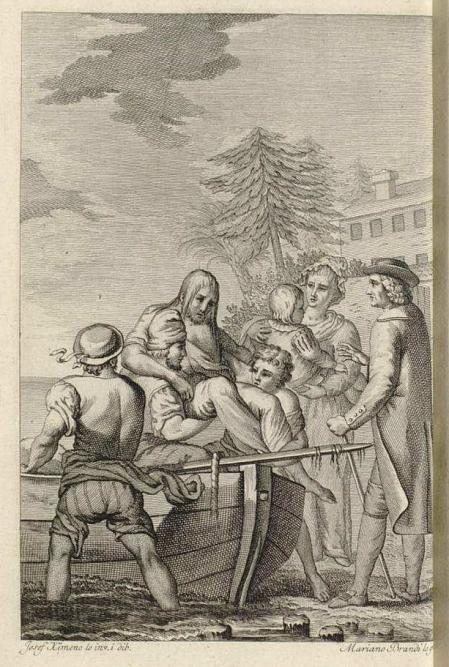 Ilustración del 'Eusebio'. Grabado de Mariano Brandi por dibujo de José Ximeno, ilustración para la edición de Antonio Sancha, Madrid, 1786/1788. Biblioteca Nacional de España.