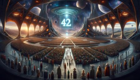 Representación de una famosa escena de 'Guía del autoestopista galáctico' 