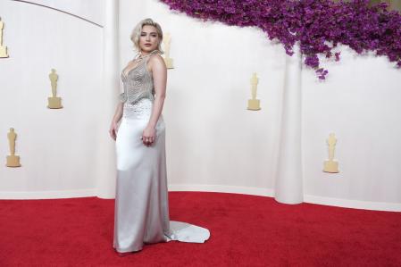 Florence Pugh arrives at the Oscars on Sunday, March 10, 2024, at the Dolby Theatre in Los Angeles. (Photo by Jordan Strauss/Invision/AP)