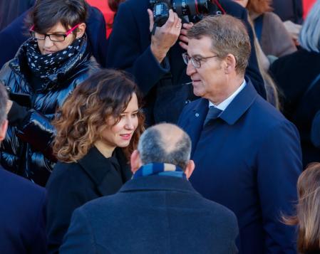 Dirigentes del Partido Popular —entre los que se encuentran Isabel Díaz Ayuso, José Luis Martínez-Almeida o Alberto Núñez Feijóo, conmemoran el 20º aniversario del 11M en Madrid