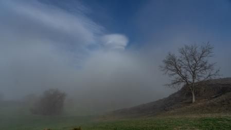 Nubes lenticulares y niebla.