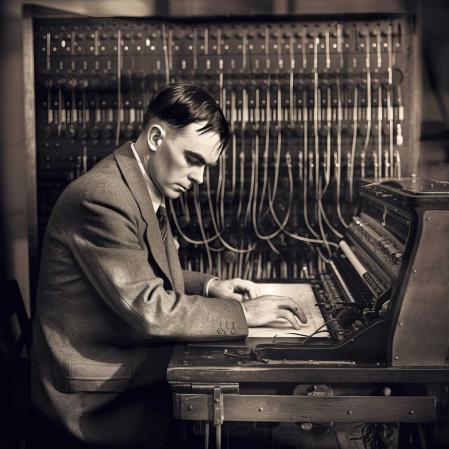 Alan Turing en Bletchley Park en la década de los años cuarenta