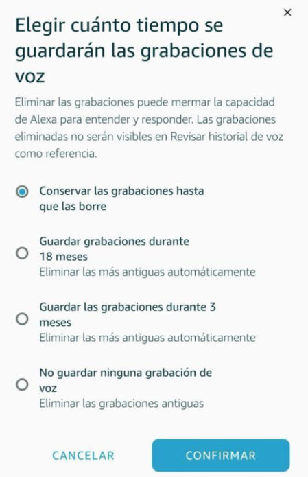 Aquí puedes escoger que se conserven las grabaciones o que, directamente, no se registren