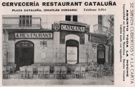 Anuncio de los primeros tiempos del restaurante Cataluña.