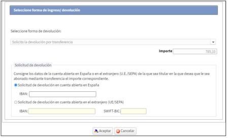 Pantalla en caso de ingreso / devolución