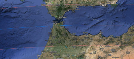 La zona de visibilidad total del eclipse de 2027 será posible dentro de las dos líneas rojas