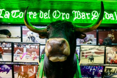 Toro segador en el Bar La Torre del Oro Bar Andaluz en la plaza mayor de Madrid.
