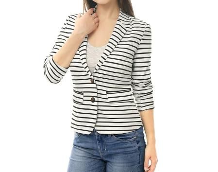 Allegra K, blazer a rayas con cierre de botón