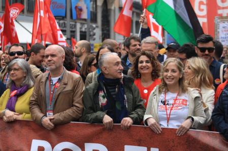La cabecera de la manifestación del 1 de mayo en Madrid