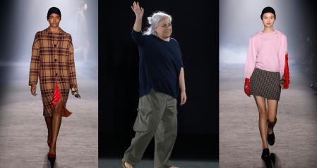 Maite Muñoz saluda después de su desfile en la 080, inspirado en las tierras altas escocesas