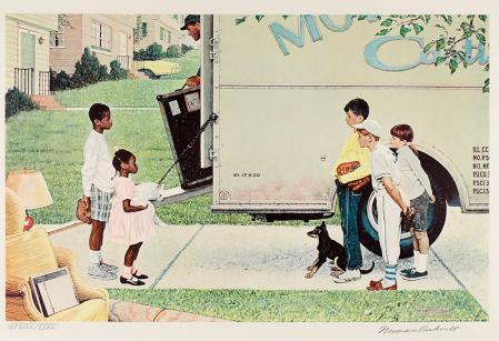 'Nuevos chicos en el barrio', 1967, litografía de Norman Rockwell.