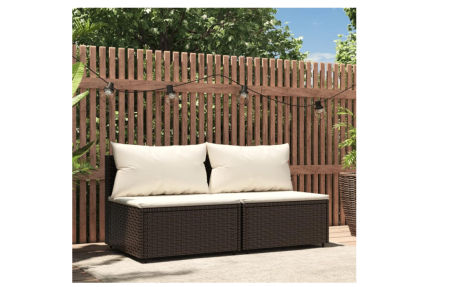 GuyAna sofás centrales exterior jardín con cojines 2 uds ratán sintético marrón