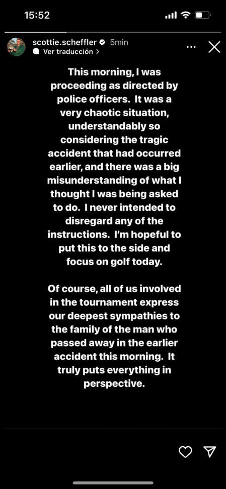 Mensaje de Scheffler tras el incidente de esta mañana