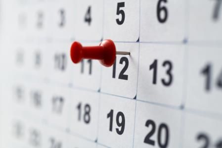 Embroidered pins on a calendar.