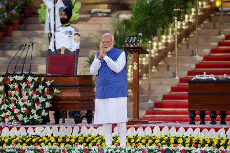Narendra Modi, en Nueva Delhi, durante su última toma de posesión como primer ministro, junio del 2024. 