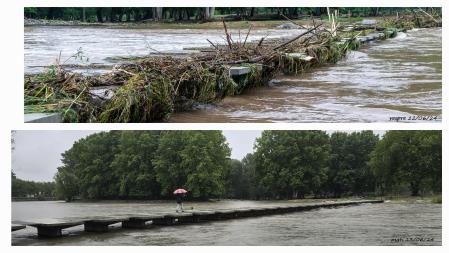 Comparativa del crecimiento del caudal del río Ter a la altura de la pasarela de Manlleu.