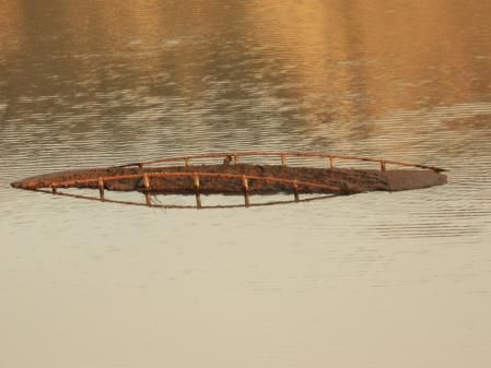 Detalle del antiguo puente de Sau que se llegó a ver en marzo.