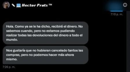 Captura de pantalla de una conversación entre Héctor Prats y un usuario