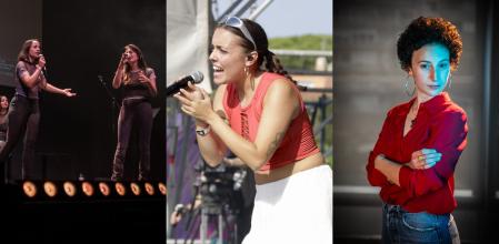 Helena Ros y Marta Torrella, componentes del duo Tarta Relena, Júlia Serrasolses, voz del duo Ginestà, y Paula Valls, otros de los nuevos valores de la música en catalán