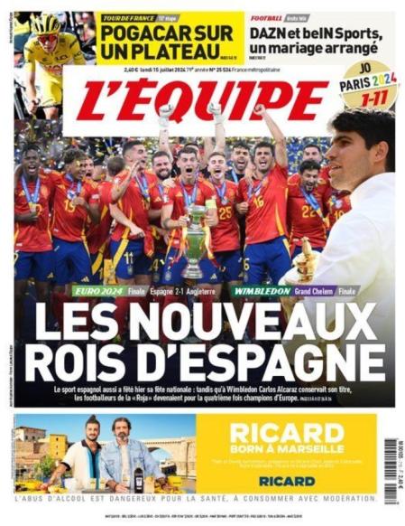Portada L'Équipe, con la selección española y Alcaraz como protagonistas