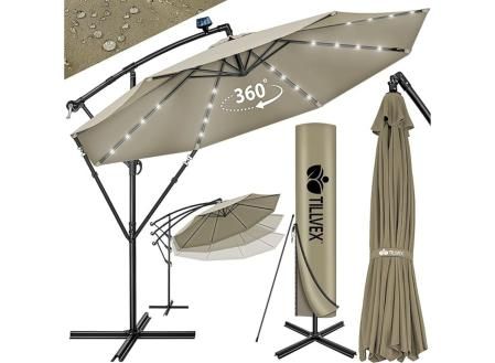 tillvex 300 cm Sombrilla Excentrico con 32 Luces LED Solar