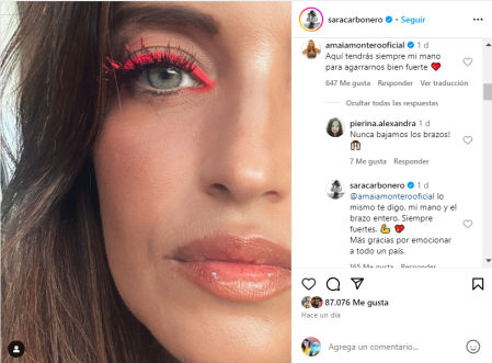 Los emotivos mensajes de apoyo intercambiados entre Sara Carbonero y Amaia Montero en Instagram han conmovido a sus seguidores