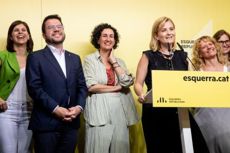 Marta Vilalta, Pere Aragonès, Marta Rovira y Raquel Sans, durante la comparecencia de este lunes