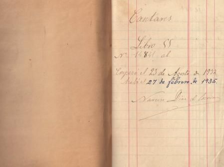 Detalle del último cuaderno manuscrito de Cantares, el número 14.814. Firmado por Narciso Díaz y acabado en el año de su fallecimiento.