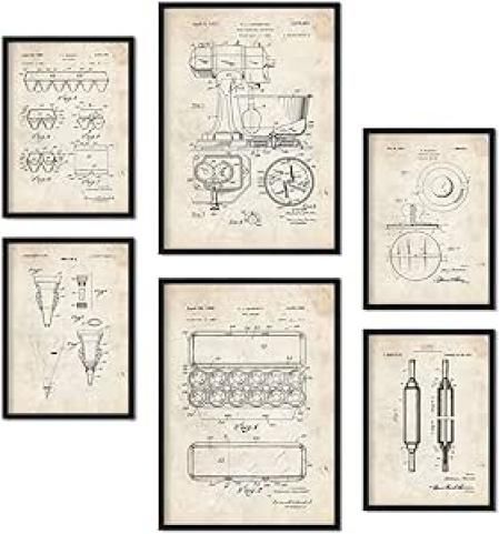 Nacnic Set de 6 láminas de patentes de herramientas de cocina.