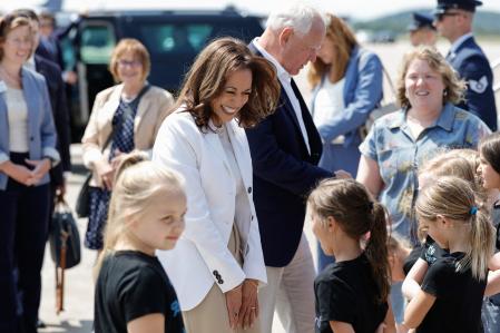 Kamala Harris a su llegada a Minnesota, a principios de agosto