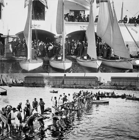 Nochebuena, 1916. Botadura de 5 barcas en el puerto para la Copa de Navidad