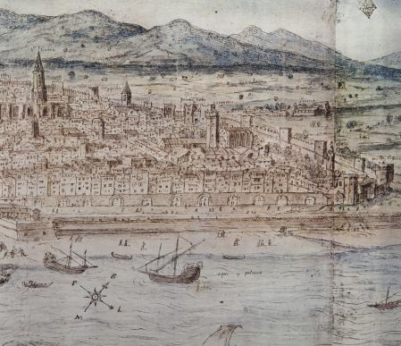 Otra ciudad. Acuarela opaca de Anton van den Wyngaerde datada a mitad del XVI en 1563