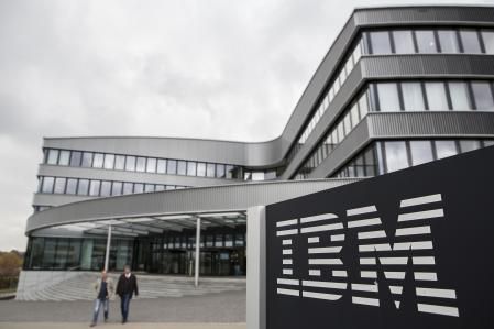 FILED - 26 October 2016, Baden-Wuerttemberg, Ehningen: An IBM logo is seen in front of the IBM branch in Ehningen. The shares of the American computer and technology giant IBM achieved significant gains of more than 5\% in the extended trading session on Monday evening after it announced that it achieved revenues and profits during the fourth quarter of last year that exceeded expectations. Photo: Silas Stein/dpa