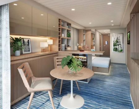 El interior de la habitación del crucero.