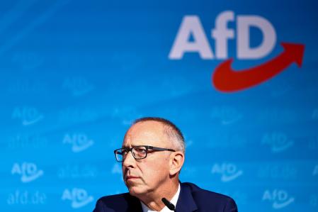 Berlin (Germany), 02/09/2024.- Far-right Alternative for Germany (AfD) party's top candidate for Saxony, Joerg Urban, speaks during an AfD party press conference in Berlin, Germany, 02 September 2024. The far-right Alternative for Germany (AfD) has won first place in the state elections in Thuringia and is only just behind the CDU in second place in Saxony. Not since 1945 has a German far-right party been number one in an election. It is likely to be difficult to form a stable government in both federal states. The AfD is claiming to be in government, but the other parties are rejecting a coalition with it. (Elecciones, Alemania) EFE/EPA/Filip Singer