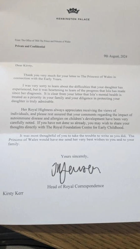 Kate Middleton muestra su apoyo en una carta a una madre preocupada por la salud de su hija celíaca